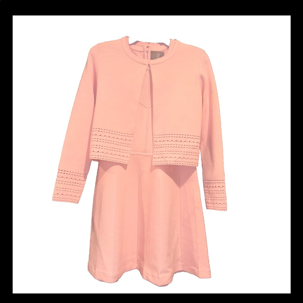 Lela Rose 2 piece pointelle knit cap sleeve dress & Cardigan Pink Size Medium